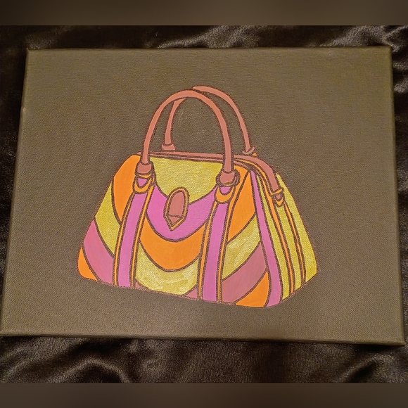 Handbag Art Stretched Canvas Acrylic Handpainted Wall Decor 11x14" - Picture 1 of 3